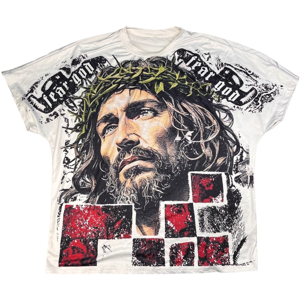 Fear God Jesus Christ Graphic Tee White Oversized Streetwear T-Shirt Mens XXL